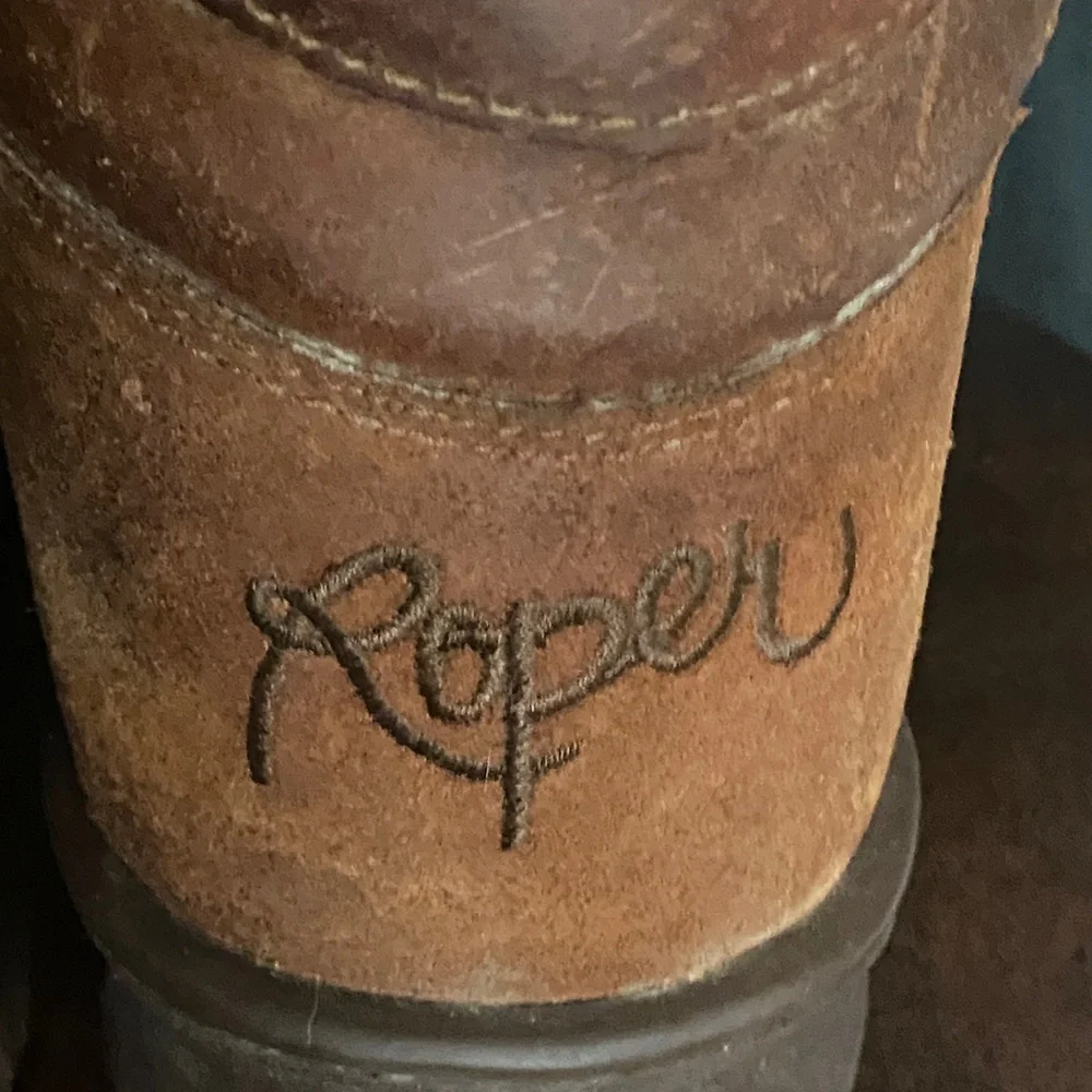 Horse Shoes Brown Leather athletic Roper Boots size 10 - Picture 6 of 13